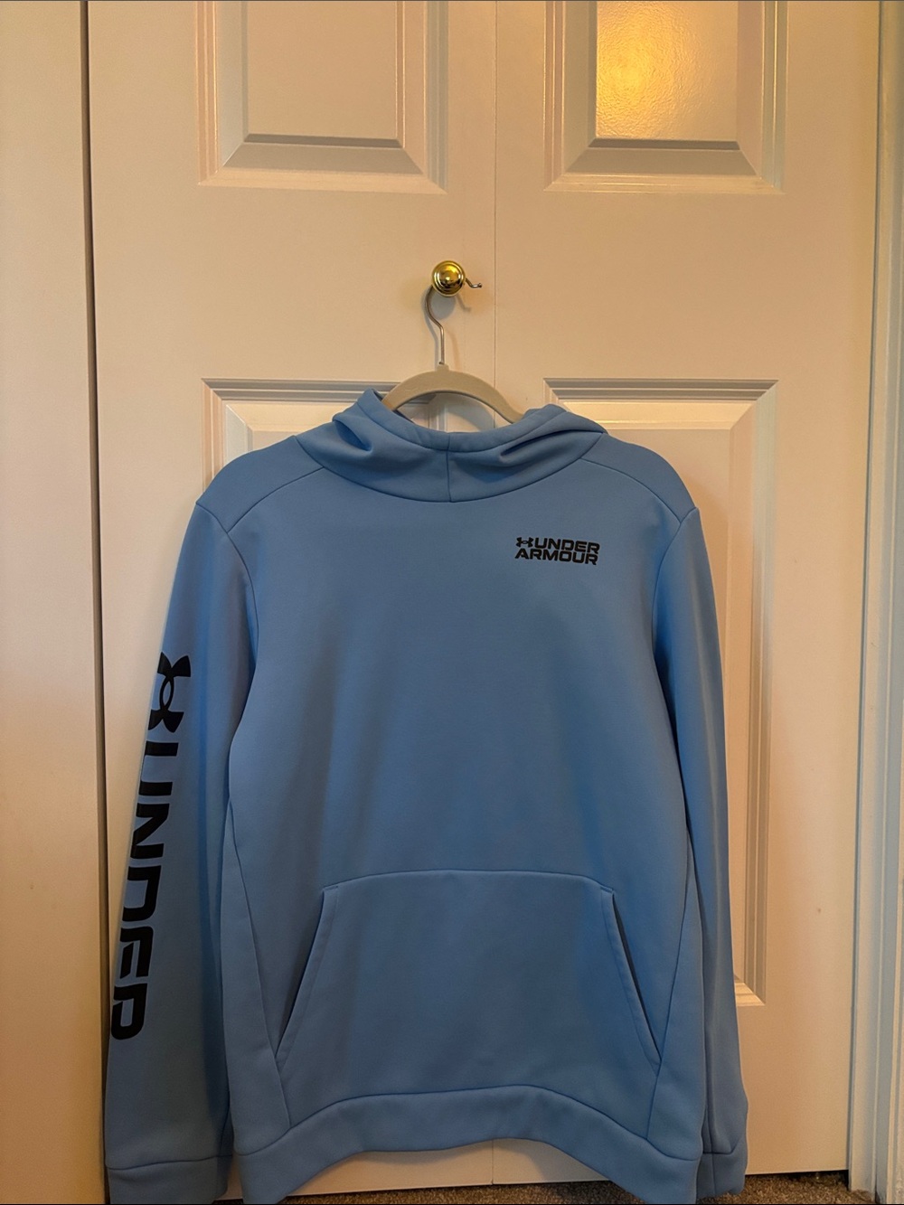 Under Armour Light Blue Kids Pullover Hoodie with Black Logos